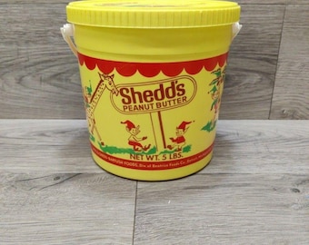 Vtg Shedd's Peanut Butter 5 Lb Plastic Bucket Pail Circus Animals Elves Detroit