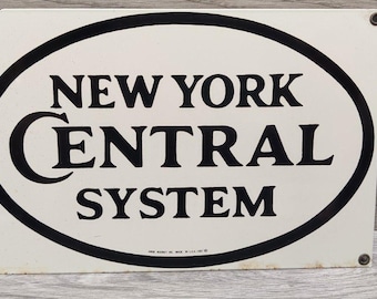 New York Central Railroad-Schild aus Porzellan – Reproduktion von 1987, 28 x 18 cm, Vintage