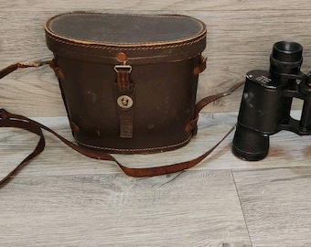 Vintage Hialeah 7x35 coated optics binoculars with original hard leather