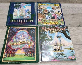 Konvolut historischer Super Bowl-Programme: Offizielle Spiele der Jahre 1994, 1995, 1997 und 1998