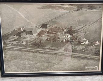 Luftbild eines Bauernhofs in Kalamazoo, Michigan, Schwarzweiß, 1939, gerahmt, 14 3/4 x 10 Zoll