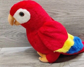 Big Hand Crafted by California Stuffed Toys Animal Bird Parakeet Red Orange Blue