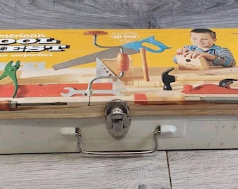 Vintage American Toy & Furniture Kids American Metal Tool Chest - Empty