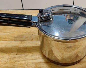 Olla a presión vintage Revere Ware de acero inoxidable con revestimiento de cobre de 4 cuartos. Lea y vea las fotos.