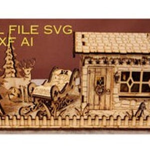 Fichier numérique découpé au laser grotte du père Noël SVG DXF AI