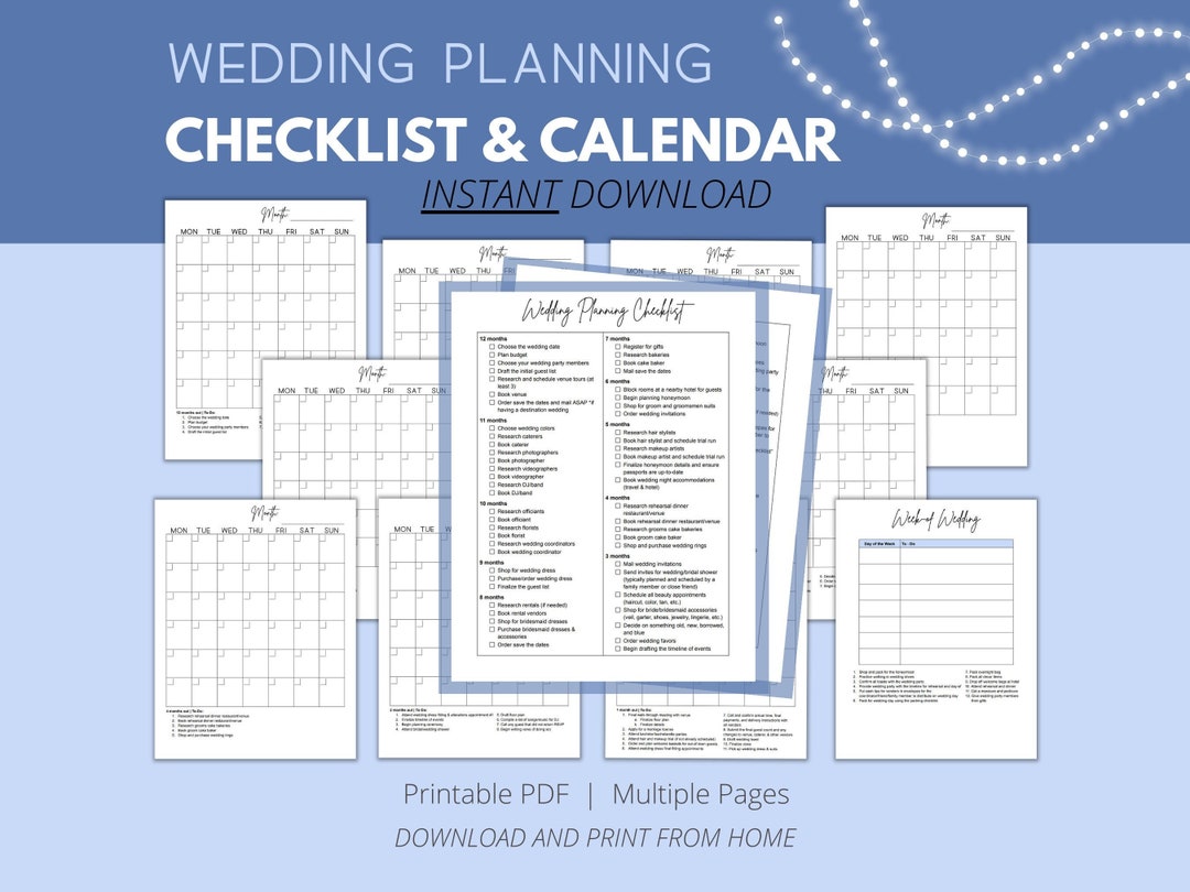 Printable Wedding Planning Checklist and Calendar, Simple Wedding ...