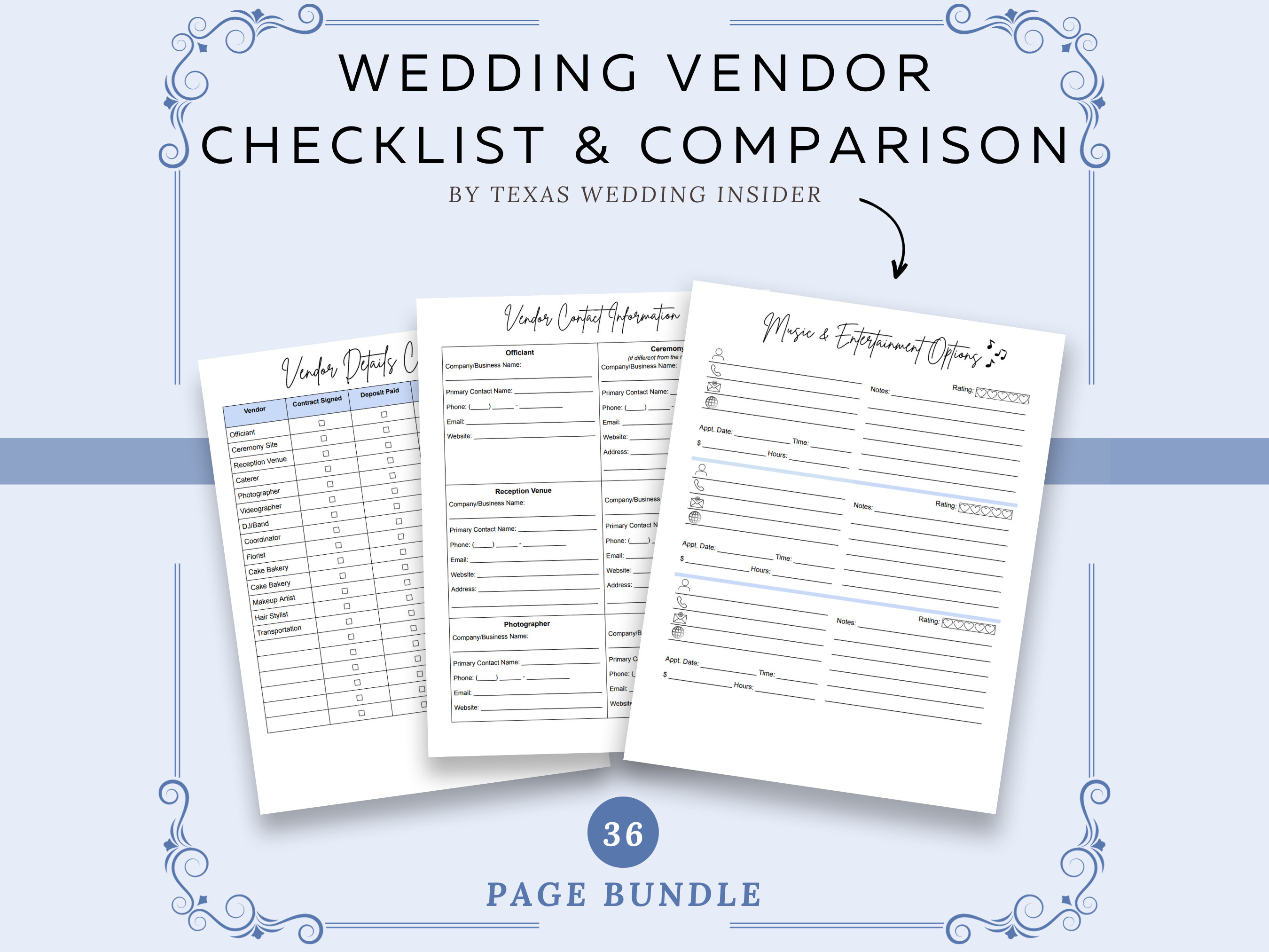 Wedding Vendor Notes.pdf Wedding Vendor Checklist and Comparison Printable, Wedding Planning ...