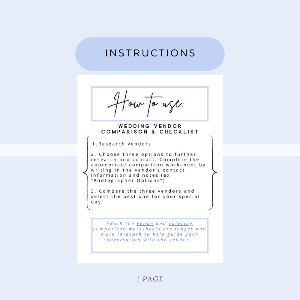 Wedding Vendor Notes.pdf Wedding Vendor Checklist and Comparison Printable, Wedding Planning ...