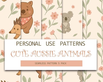 Australian Animals Seamless Pattern: Koala, Wombat and Flowers (Digital Download)