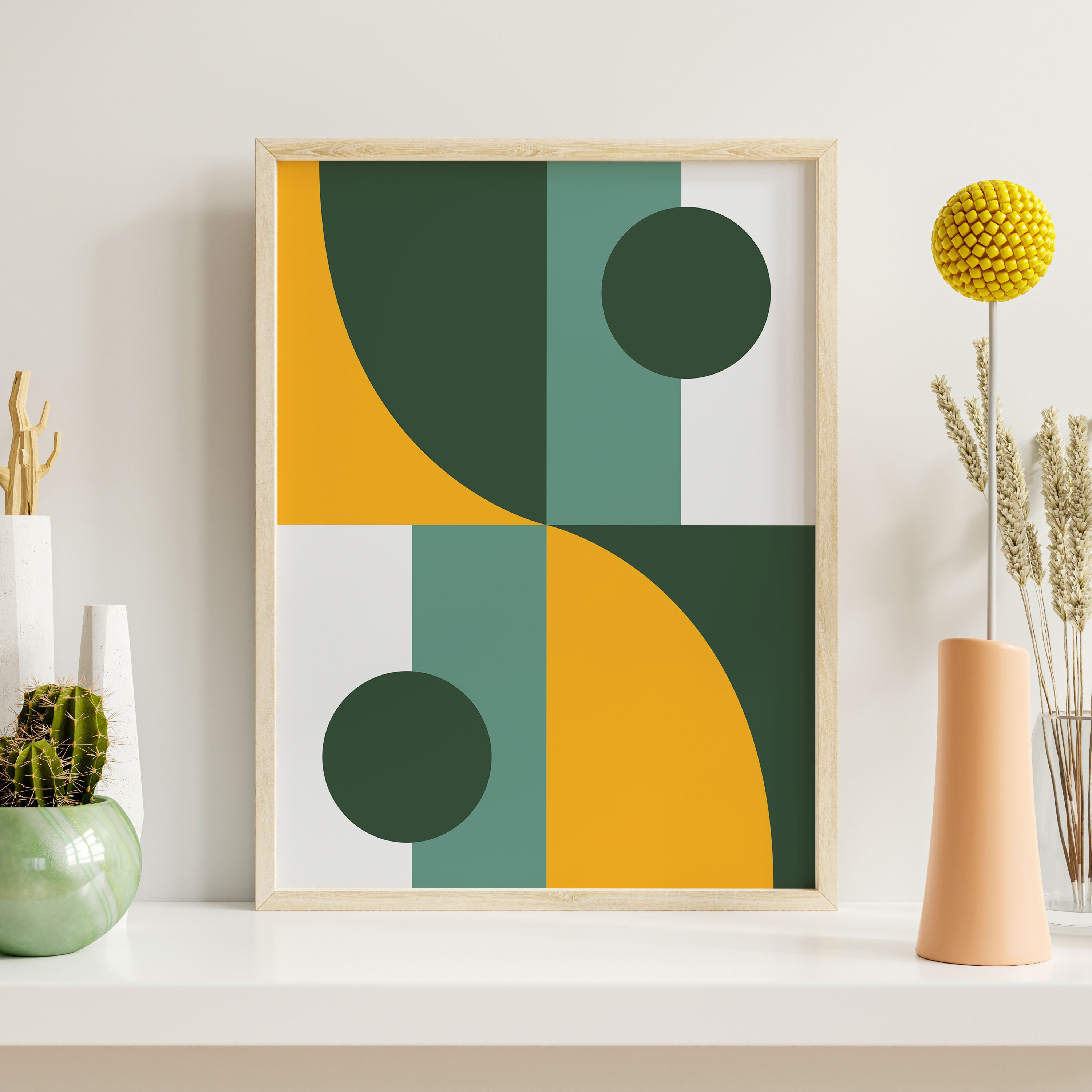 Geometric Wall Art Poster, Yellow Abstract Print, Green Abstract Print