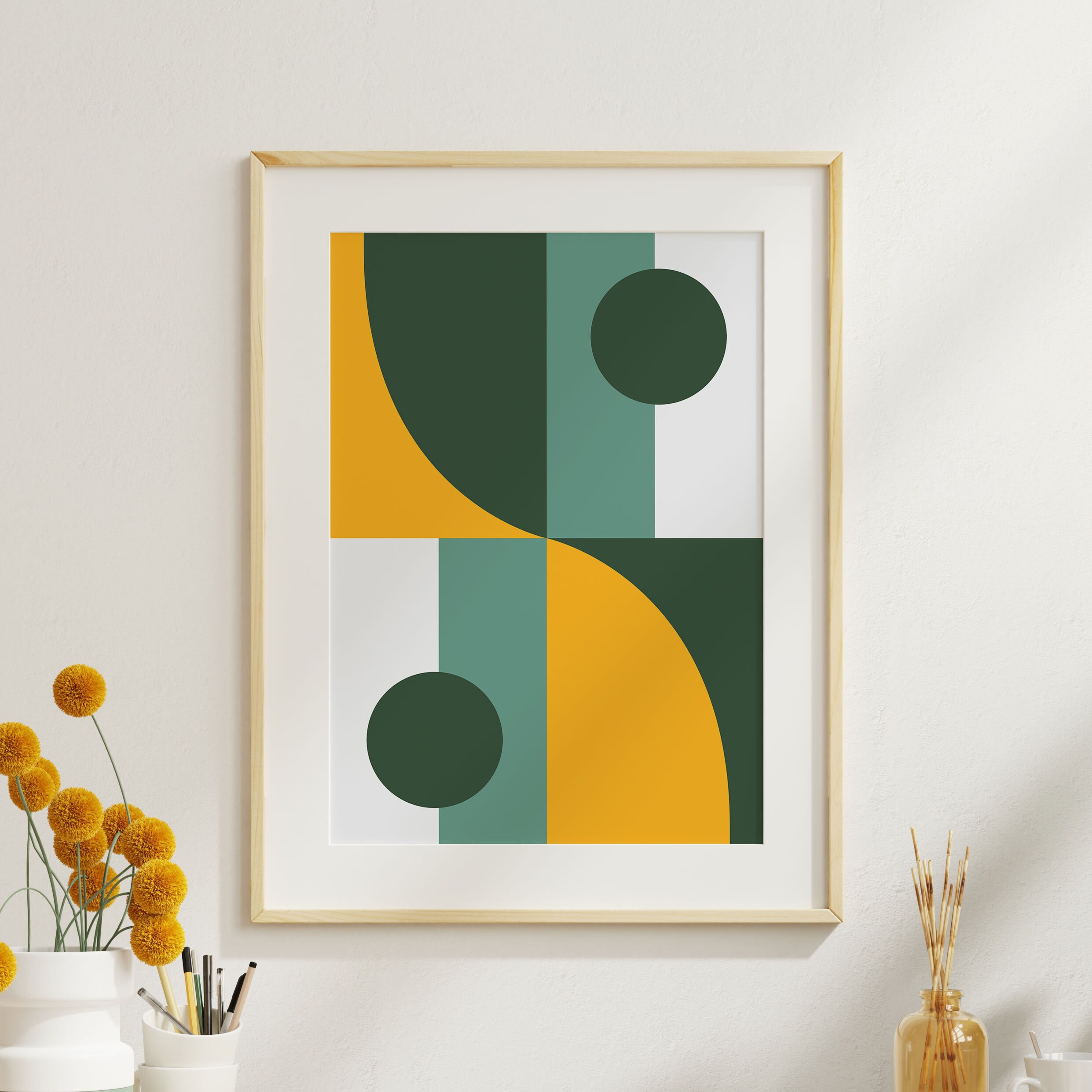 Geometric Wall Art Poster, Yellow Abstract Print, Green Abstract Print