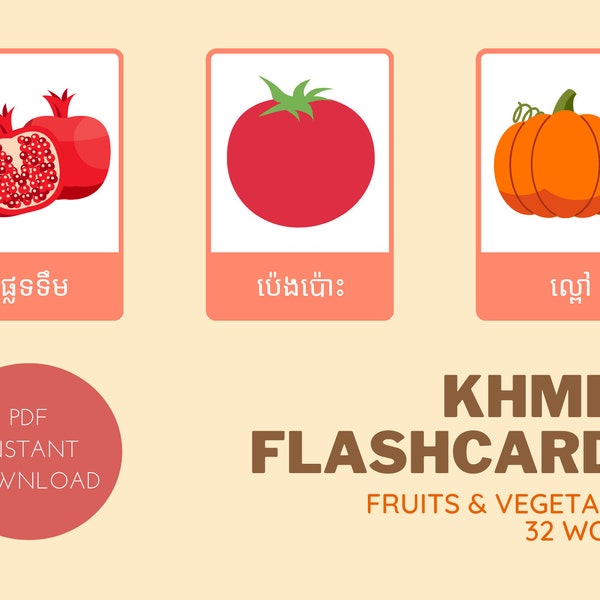 Fruits • Vegetables • Flash Cards • Khmer Printables • Montessori Flash Cards • Baby First Words | INSTANT DOWNLOAD