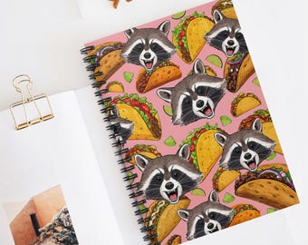 カラフルなタコスとアライグマのスパイラルノート：面白い日記帳