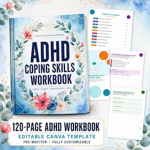 Adult ADHD Coping Skills Workbook, ADHD Task Breakdown Workbook, Editable Canva Template, Executive Function Worksheets, Printable Planner