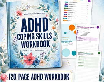 Werkboek met copingvaardigheden voor volwassenen met ADHD, Werkboek voor het opdelen van taken bij ADHD, Bewerkbare Canva-sjabloon, Werkbladen voor executieve functies, Printbare planner