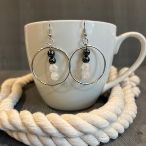 Silver Hoop with Beaded Drop Interior Earrings | long earrings silver hoops | hoop earrings | Drop Earrings Stone | Long earrings gift