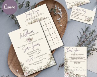 Editable Wildflower Baby Shower Bundle, Floral Baby Shower Invite, Printable Baby Shower Digital, Editable Games & Decor, Boho Baby Shower