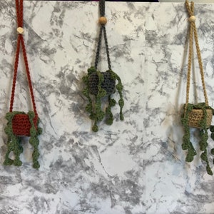 Crochet String Of Pearls Hanging Basket | Crochet Plant Car Accessories | car mirror hanging accessories | Crochet hanging plant for car