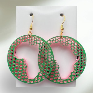 Afrocentric earring, Pink and green, Africa, African pride, Drop earring, Beautiful, Green and Pink, Jewelry, Gift for her, Africa map
