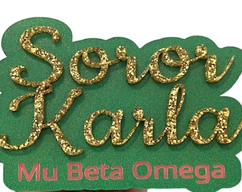 Naamspeld Soror, Golden Soror, naambadge Soror, roze en groene reversspeld, hoofdstukspeld, gepersonaliseerd cadeau Soror, aangepast naamplaatje studentenclub