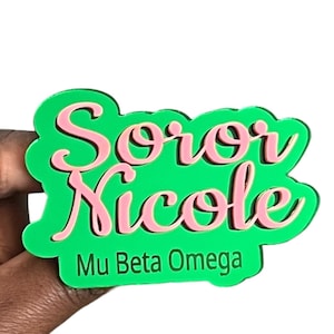 Soror Name Pin, Mirrored Custom Chapter Officer Name Pin, Pink and Green Lapel Pin, Sorority Gift, Soror Gift