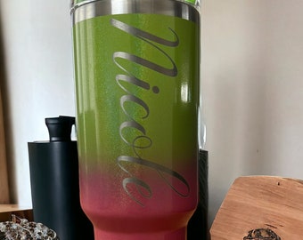 Personalized 40oz Tumbler: Pink & Green Gradient, Laser Engraved