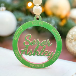 Soror Ornament, Personalized Ornament, Christmas Gift,  Pink and Green Ornament, Sorority, Gift for her, Soror Gift