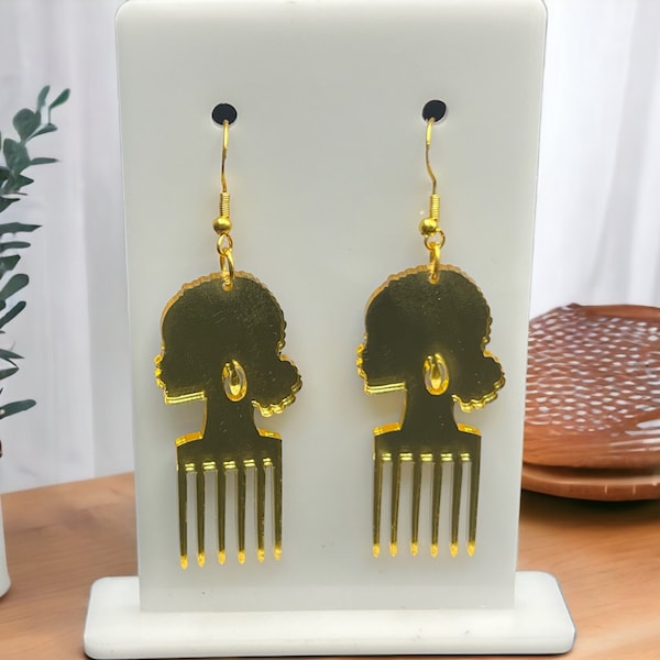 Afro comb earring, Afrocentric, Statement Earring, Gold Earrings, Unique, Black Girl Magic, Drop earring, Beautiful, Jewelry, Gift for her