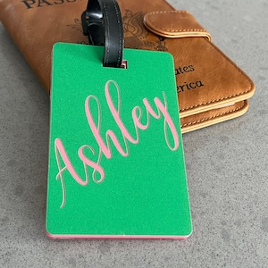 Custom Luggage Tag, Soror Luggage Tag, Pink and Green Luggage Tag, Personalized Baggage, Travel, Soror Gift, Paraphernalia