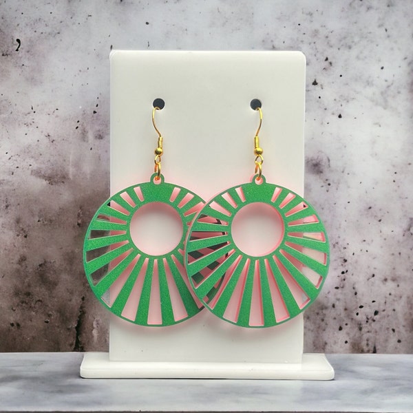 Geometric Earrings, Afrocentric earring, Pink and green, Unique Hoop earring, Drop earring, Beautiful, Jewelry, Gift for her