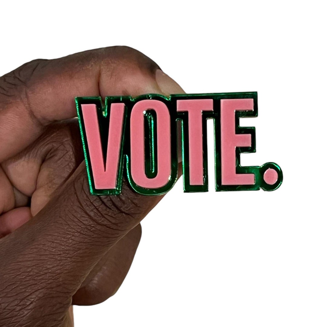 Vote Lapel Pin, AKA Lapel Pin, Pink and Green, Pearls to the Polls, AKA ...
