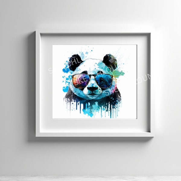 Panda wearing shades watercolor.