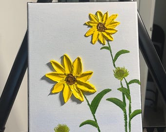 Original Sunflower Painting, Textured Floral Art