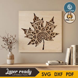 Archivo SVG de mandala de hoja de arce para pared: placa multicapa cortada a láser (descarga digital)