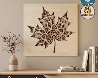 Maple Leaf Mandala Wall Art SVG File: Laser Cut Multi-Layer Plaque (Digital Download)