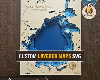 Custom Layered Map SVG File for Laser Cutting - Any Lake, City or Coastline — Personalized Wall Art — Laser Ready Digital Download