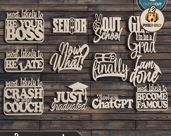 Graduation Props / Cake Toppers bundle - 12 designs | Digital Download, laser ready SVG