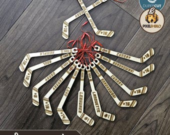 Hockey Sticks Ornaments SVG: Personalized Sports Laser Cut Christmas Tree Decoration (Digital Download)