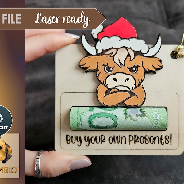 Cash Holder Ornament Cute Highland Cow SVG file | Vector Design for Laser Cutting Machines | Laser Engraving, DIY gift Get your own presents