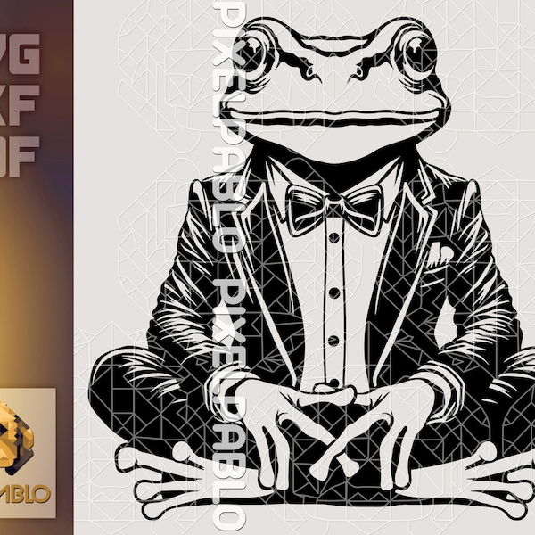 Mr. Frog in a suit SVG file | Detailed template Vector Design for Cutting Machines Sublimation Laser Engraving | frog in tuxedo bow tie