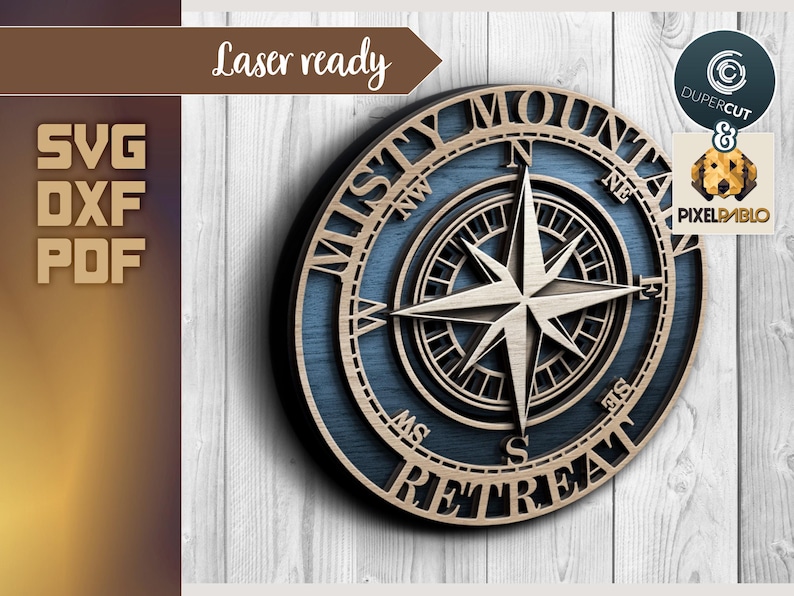 Personalized Compass add custom text or coordinates SVG file | Vector Design for Laser Cutting Machines Wall decor Father's Day Gift Plaque image 5