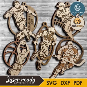 Male Sports Ornaments Bundle SVG Laser Cut Files: 10 Layered Designs (Digital Download)