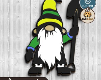 Garden Gnome with shovel Layered SVG: Laser Cut Vector Designs (Digital Download)