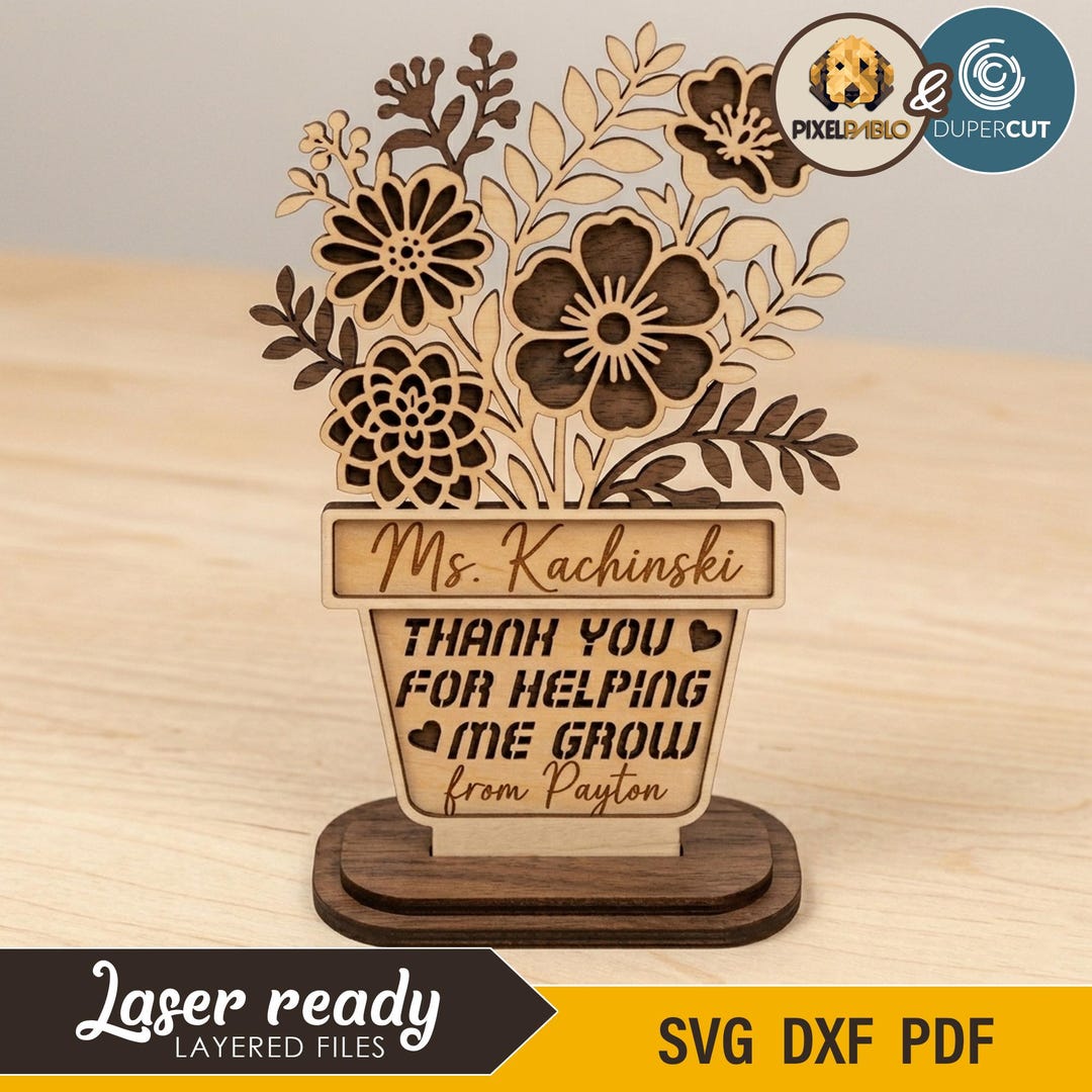 Flower Pot With Base - Teacher Gift SVG Layered File - Add Custom Name ...