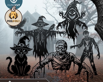 5 Designs Halloween Silhouettes Bundle SVG file | Vector Design for Cutting Machines | Evil Monsters (Digital Download)
