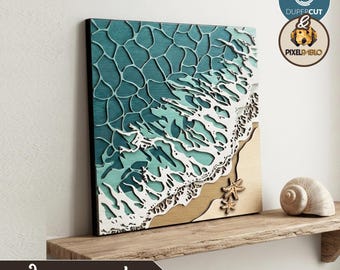 Beach Waves Scene Wall Art SVG File: Laser Cut Multi-Layer Decoration Plaque (Digital Download)