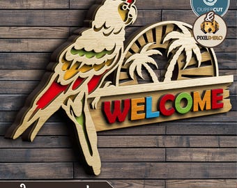 Parrot Welcome Sign SVG File: Laser Cut Wall Decor Plaque (Digital Download)