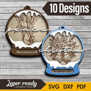 3D Snow Globe Christmas Ornaments - 10 Designs SVG DXF layered files (Digital Download), works with all lasers