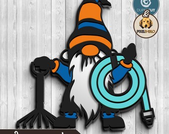 Garden Gnome with hose Layered SVG: Laser Cut Vector Designs (Digital Download)