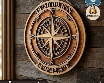 Personalized Compass add custom text or coordinates SVG file | Vector Design for Laser Cutting Machines Wall decor Father's Day Gift Plaque